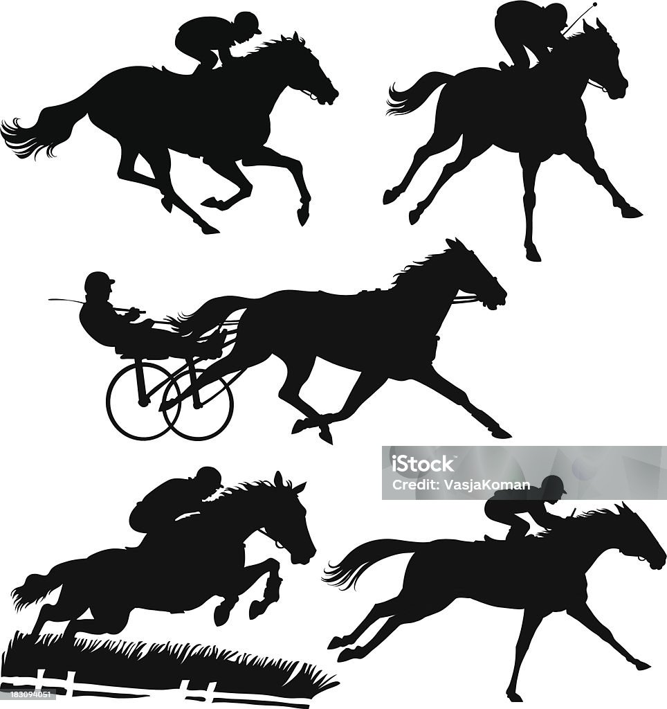 Wyścigi konie sylwetka - Grafika wektorowa royalty-free (Wyścig konny)