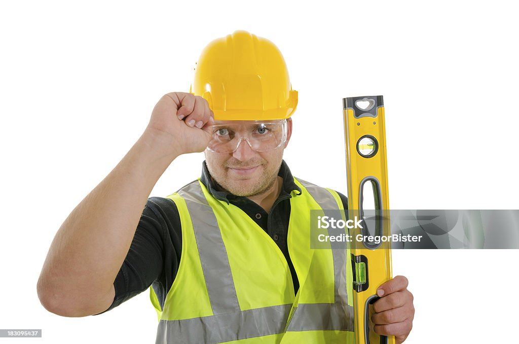 建設作業員 白背景 - 帽子を傾けるのロイヤリティフリーストックフォト
