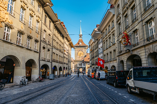 The street leading to Zytglogge (Clock Tower) in Bern, Switzerland.