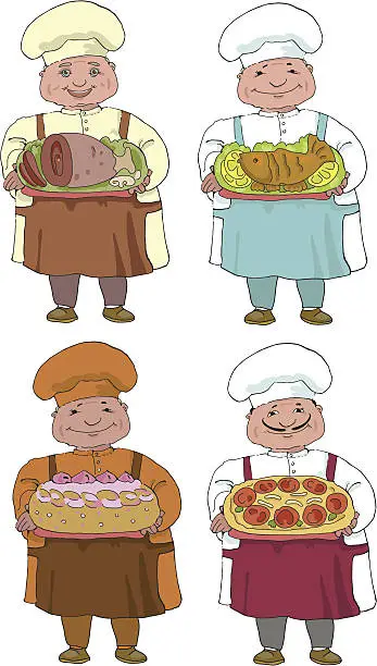 Vector illustration of set of four cooks