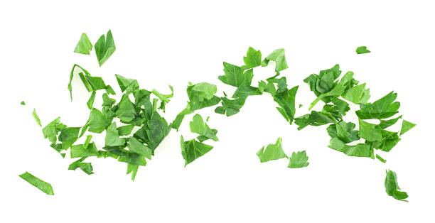 istock Fresh chopped parsley isolated on a white background, top view. Sliced coriander pieces. 1830970837