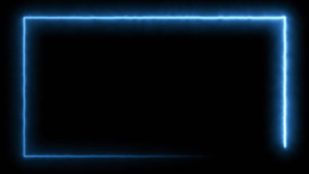 istock Abstract blue neon glowing line frame, animated moving led light screen box projection 3d rendering, empty space border presentation design background, futuristic cyberspace laser sprectrum backdrop 1830975181