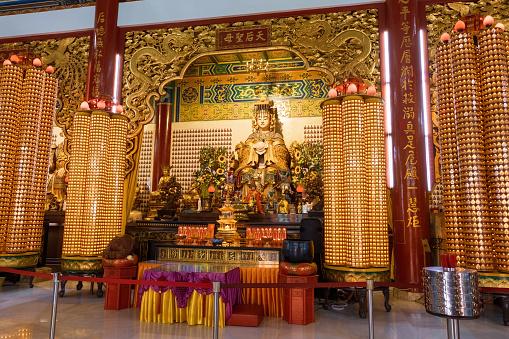 Thean Hou temple interior detail, traditional chinese temple in Kuala Lumpur Malaysia