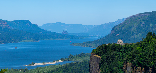 Panorama of Crown Point and Columbia Gorge in Oregon