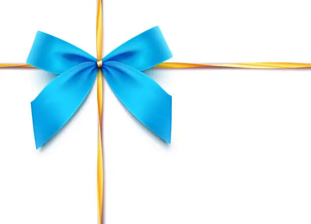 Vector illustration of Blue Gift Bow with Gold Ribbons, Blue Elegance