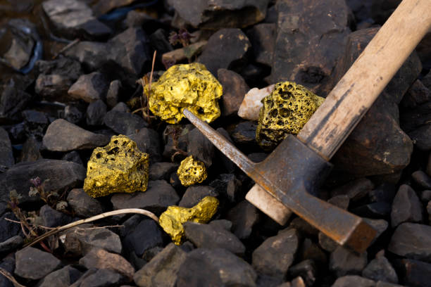 mineração de pepitas de ouro do rio na áustria, ouro real. - chunky jewelry - fotografias e filmes do acervo