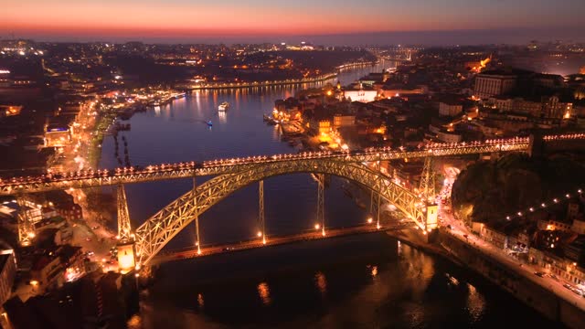 Aerial view of Porto with Luis I Bridge and Douro River