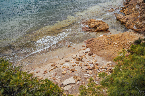 Rocky coastline and sea in Thasos, Greece