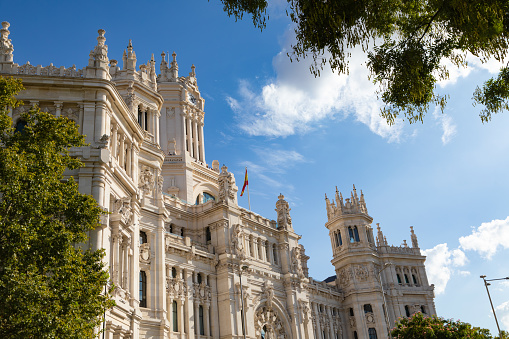 Madrid skyline city center. Downtown traditional buildings. Travel in Spain