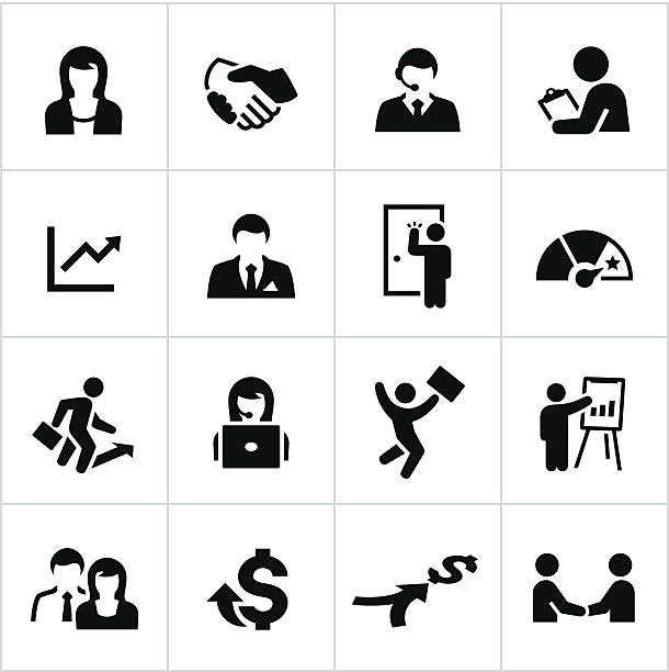 stockillustraties, clipart, cartoons en iconen met black sales occupation icons - verkooppraatje