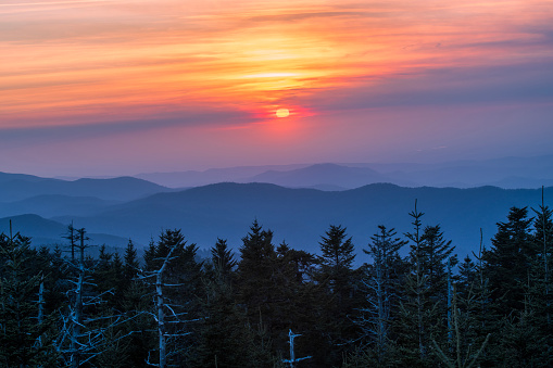 Scenery of Clingmans Dome at Sunset, Great Smoky Mountains National Park, USA