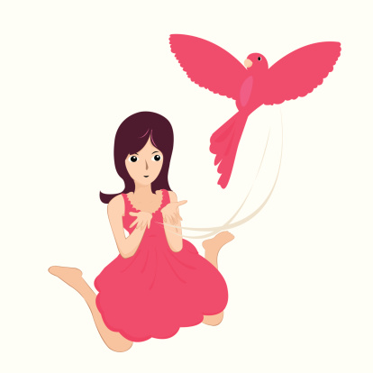 Illustration of a young girl releasing a bird