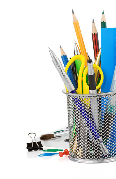 istock holder basket and office supplies isolated on white 183132044