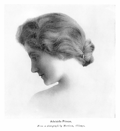 Portrait of Adelaide Prince (born December 14,, 1866  London)  was an English stage and film actress, Photograph engraving published 1895. Original edition is in my archives. Copyright expired and in Public Domain.