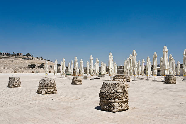 View of Mount Olives from Al Aksa Mosque Group of tents in Temple Mount al aksa stock pictures, royalty-free photos & images