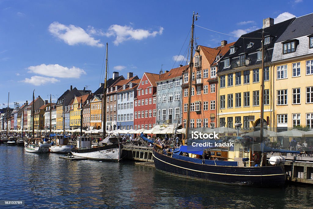 Nyhavn district in Copenhagen, Denmark Historic canal and entertainment district in Copenhagen, Denmark. Architecture Stock Photo