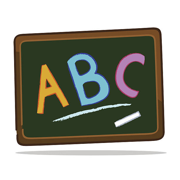 ilustrações, clipart, desenhos animados e ícones de escola quadro negro giz alfabetos com abc - construction frame blackboard frame letter