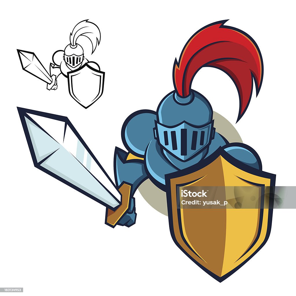 Knight segurando Shield e a Espada mascote - Vetor de Arcaico royalty-free