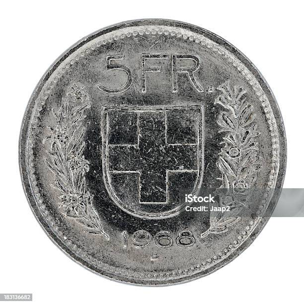 Photo libre de droit de Pièce De 5 Francs Suisses Vintage banque d'images et plus d'images libres de droit de Carré - Composition - Carré - Composition, Cercle, Image en couleur