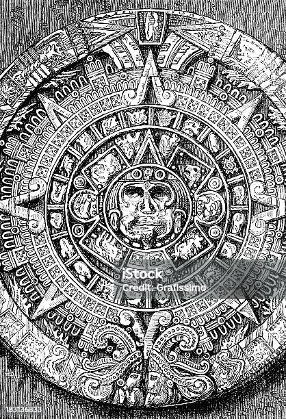 Gravieren Der Aztec Kalender Stein Aus Dem Jahre 1870 Stock Vektor Art und mehr Bilder von Aztekisch