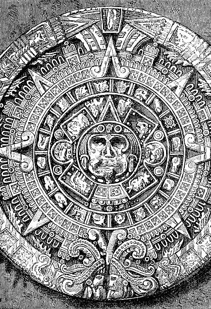istock Engraving of aztec calendar stone from 1870 183136833