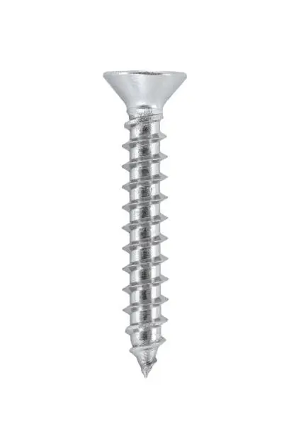 Photo of Close-up of metal screw thread isolated on white