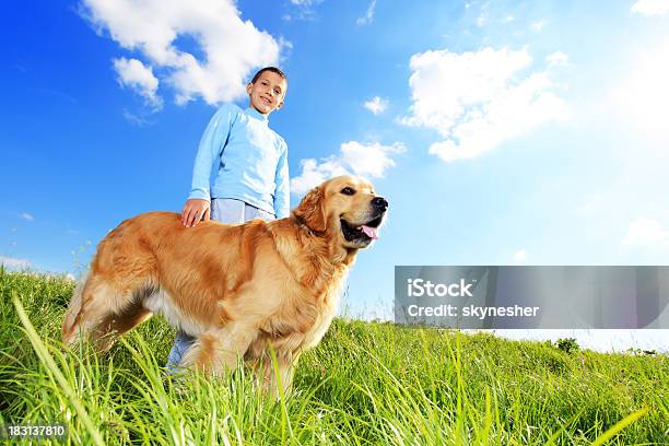 Junge Mit Seinem Schönen Hund Ruhen Ein Grünes Gras Stockfoto und mehr Bilder von Glücklichsein