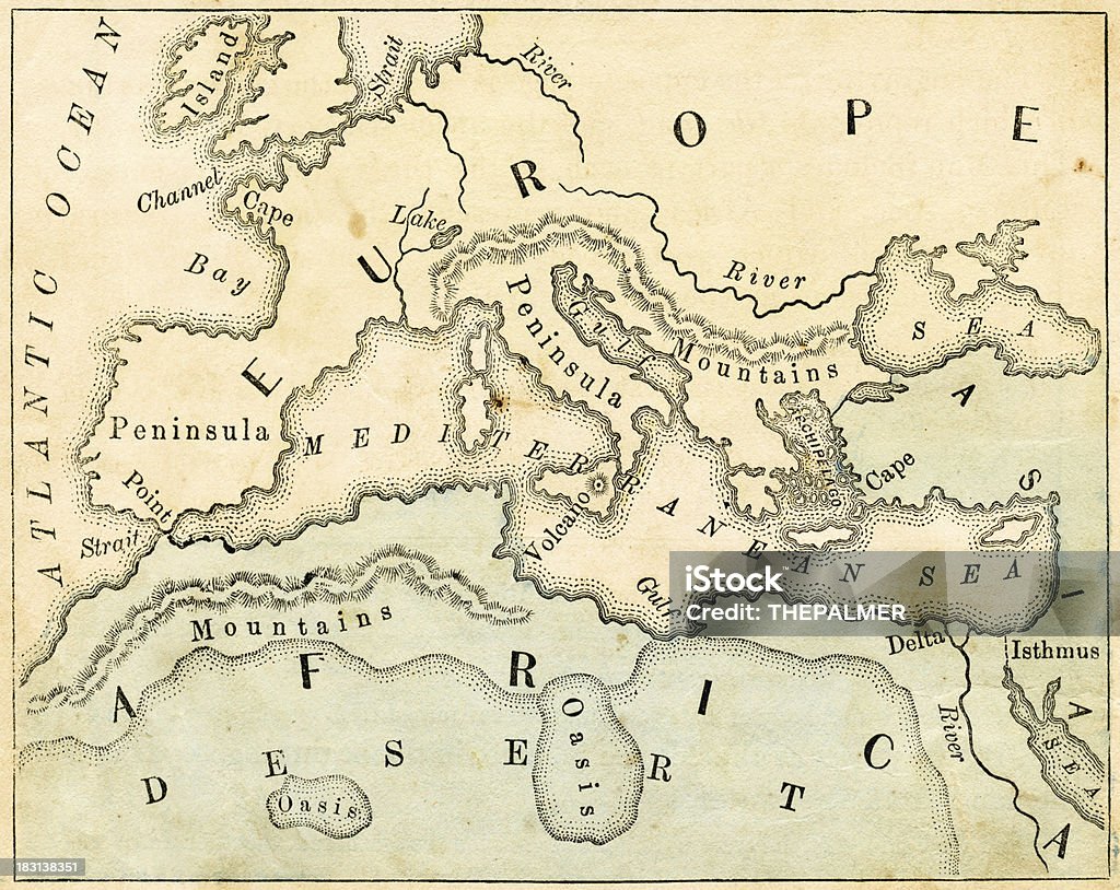 Vecchia mappa di Europa, geografia - Illustrazione stock royalty-free di Africa