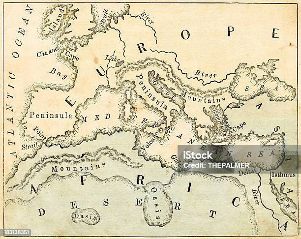 Vecchia Mappa Di Europa Geografia - Immagini vettoriali stock e altre immagini di Africa - Africa, Carta geografica, Europa - Continente