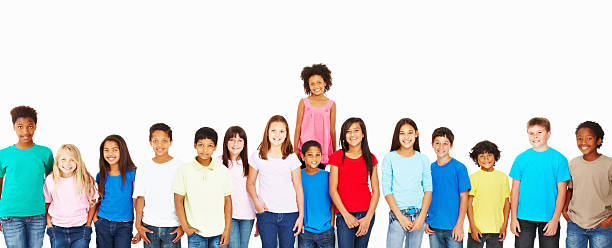 istock Panoramic image of happy multi ethnic kids standing in line 183138586