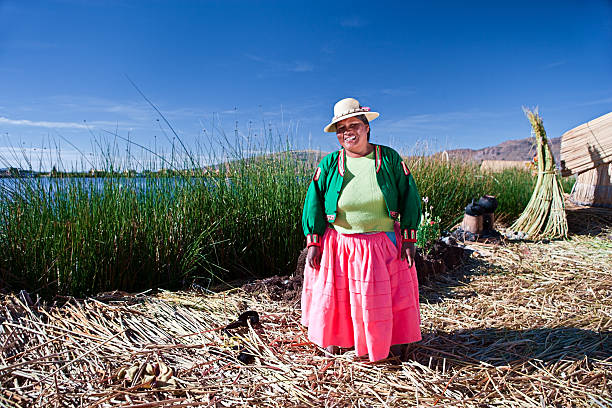 Uros woman on floating island