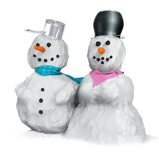 Snowman and snowwoman. 3d render.