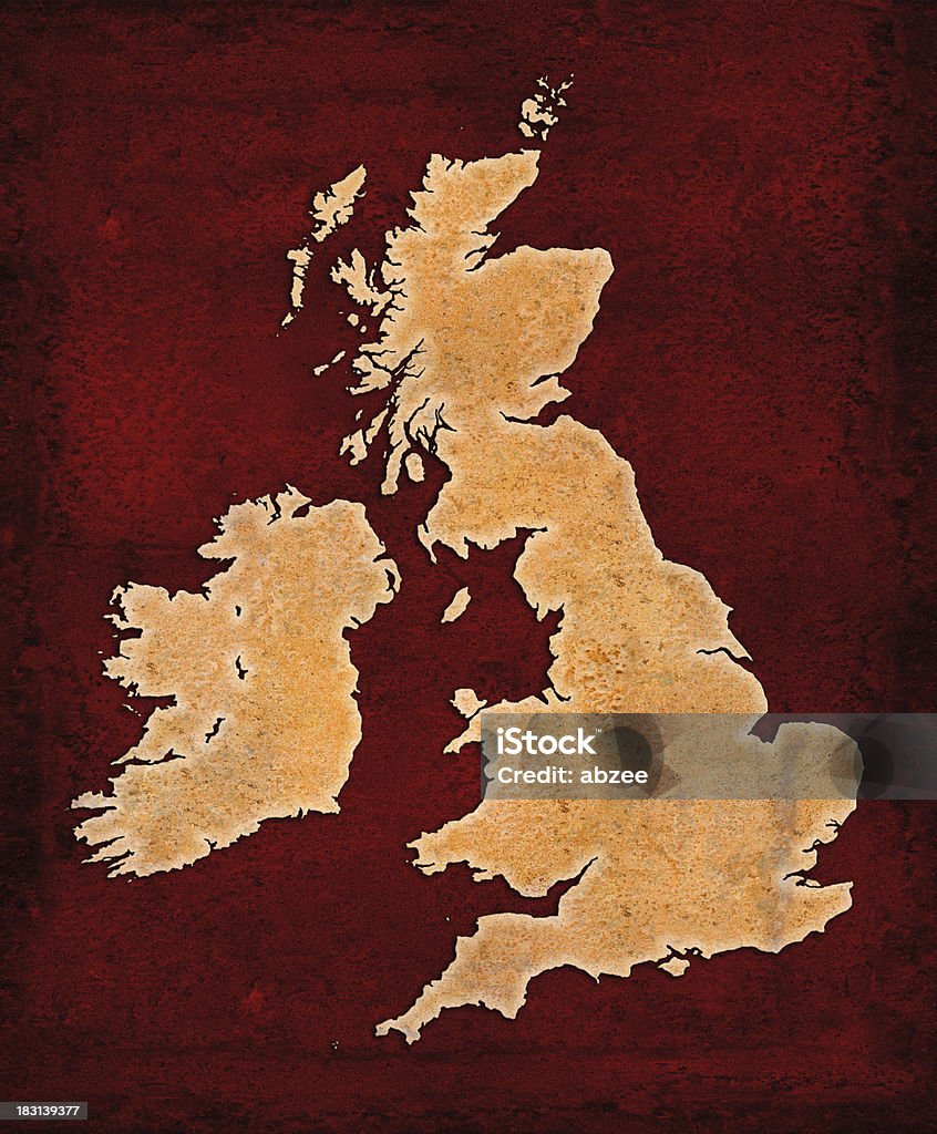 Rusty îles britanniques sur fond grunge rouge - Photo de Angleterre libre de droits