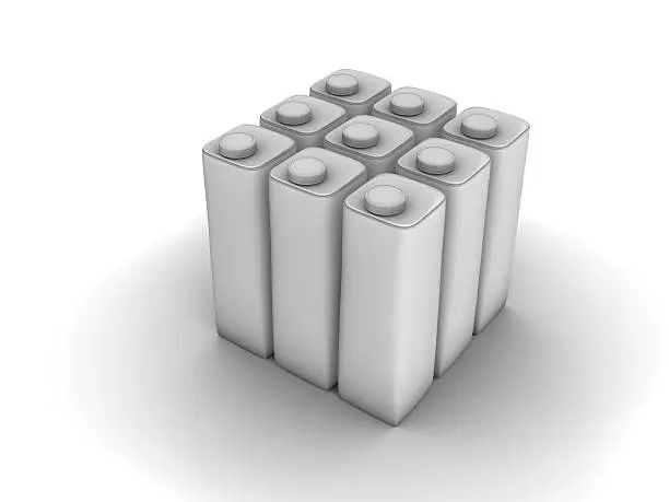 3d render of a nine Yogurt/Milk/Juice Packages aligned in a 3x3 row.