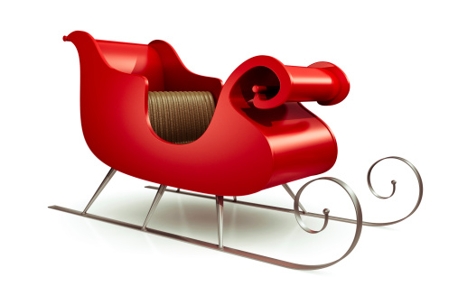 Santa's sleigh isolated on a white background.Could be useful in a Christmas composition.This is a detailed 3d rendering.