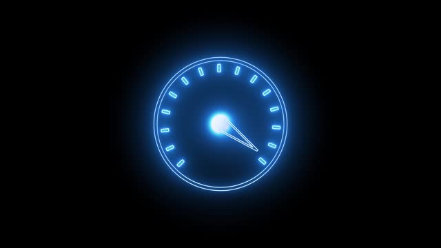 Colorful speedometer icon animated on a black background.
