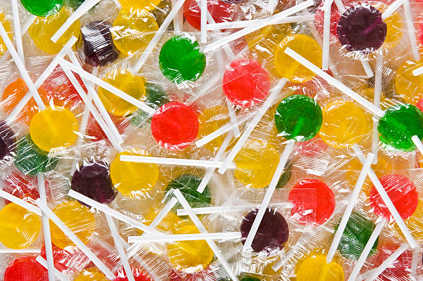 Background filled with colorful lollipops stock photo