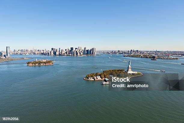Aerial View Upper New York Bay Stock Photo - Download Image Now - Aerial View, New York City, Statue of Liberty - New York City