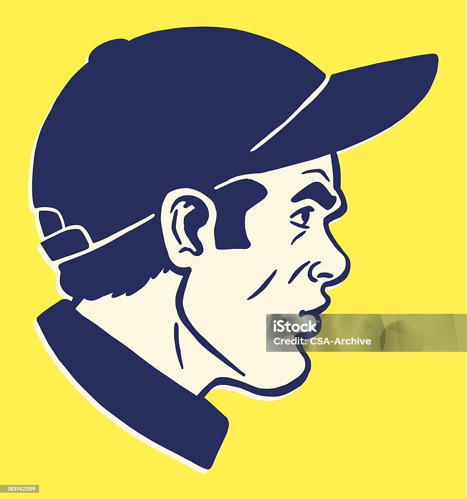 Seitenansicht eines Mannes mit Baseball-Mütze - Lizenzfrei Baseballspieler Vektorgrafik