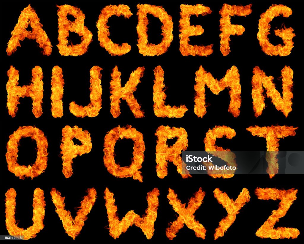 Burning alphabet XXXL The alphabet made with fire Fire - Natural Phenomenon Stock Photo