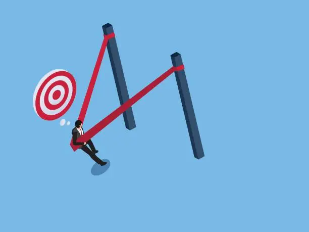 Vector illustration of Businessman in a slingshot ready to launch to target