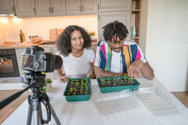 istock Gardening vloggers during their daily recording 1831441434
