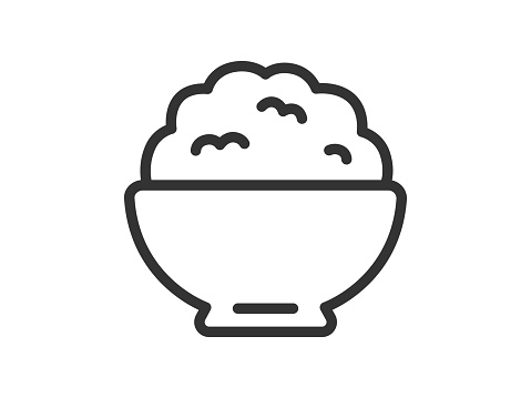 Illustration of an icon (line drawing) of white rice served in a bowl.