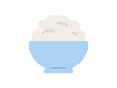 An illustration of white rice served in a bowl.