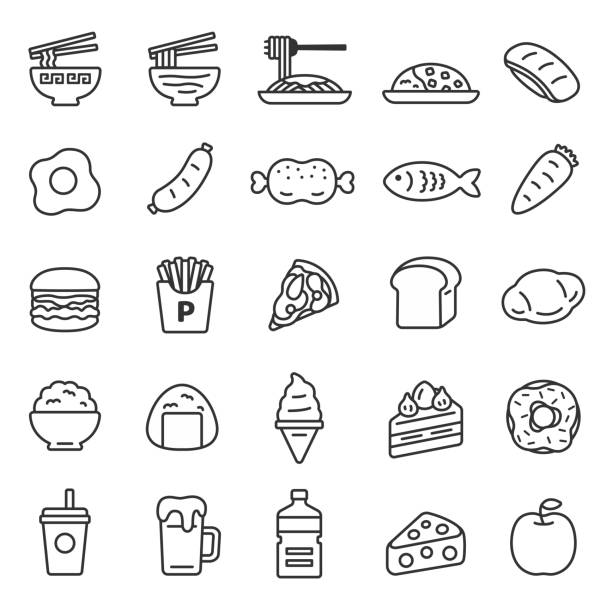 食べ物のアイコン(線画)のイラストセットです。 - 食パン点のイラスト素材／クリップアート素材／マンガ素材／アイコン素材