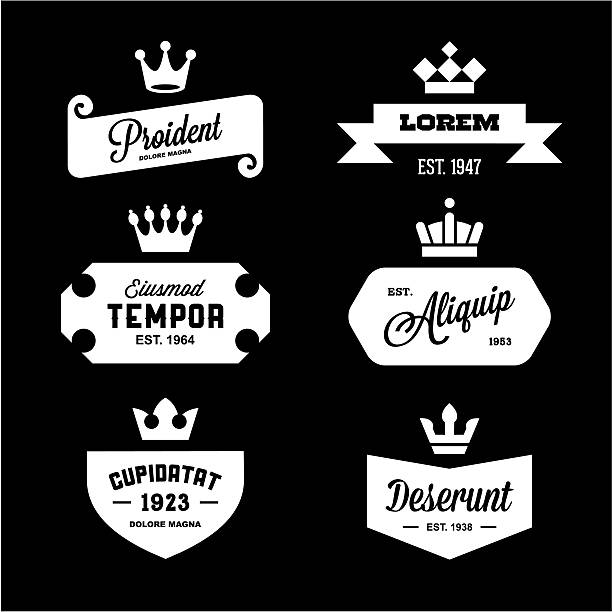 Six vintage labels with crown motifs monochrome antique label with crown 1940s style stock illustrations