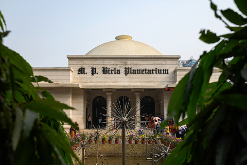 View of M.P. Birla Planetarium, a famous tourist spot in the Indian subcontinent situated at Chowringhee Road, Kolkata, West Bengal, India on December 28, 2022