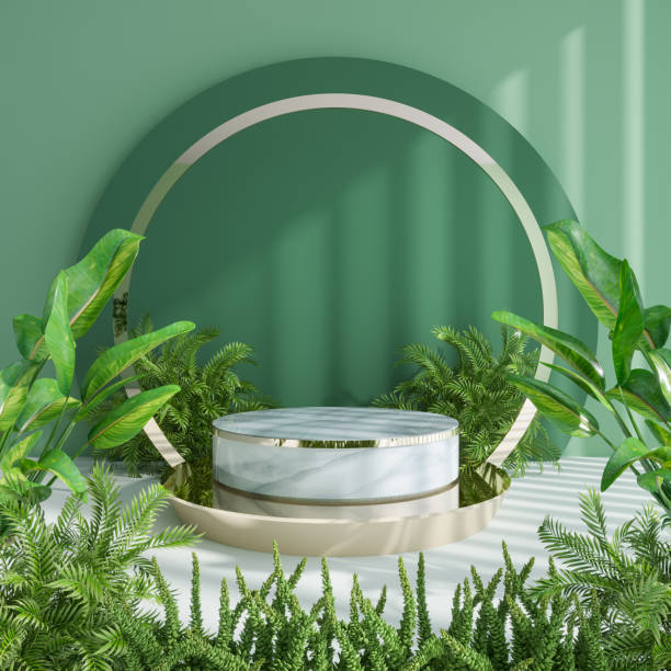 istock marble podium  with naturel background for product display .3d rendering 1831521859