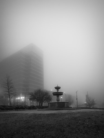 The Windsor, Ontario skyline in the fog..