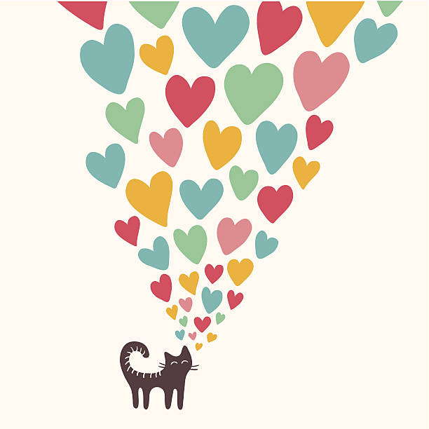 ilustraciones, imágenes clip art, dibujos animados e iconos de stock de cat in love - valentine card valentines day old fashioned pattern